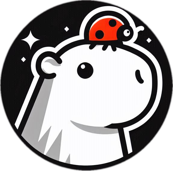 Logo de CapyMara, se ve un capibara con una mariquita estilo caricatura.